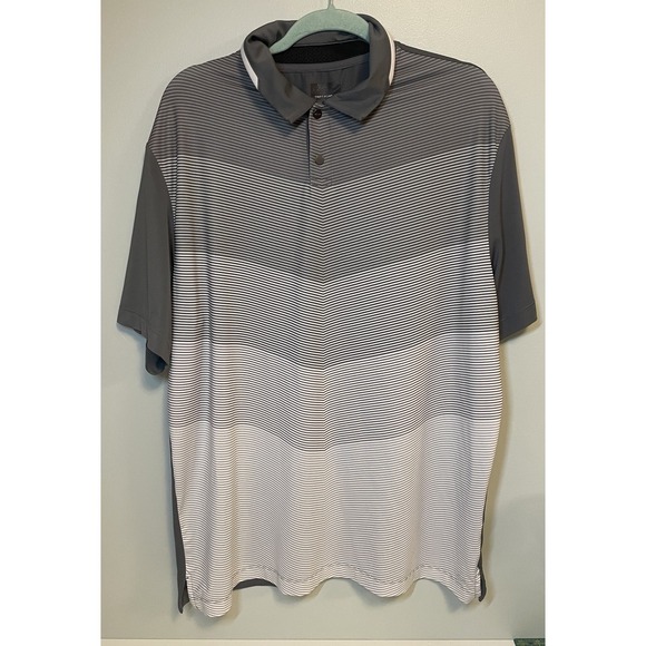 Greg Norman Golf Men's XL Play Dry Performance Stripe Black and Grey Polo Shirt‎ - Picture 1 of 6